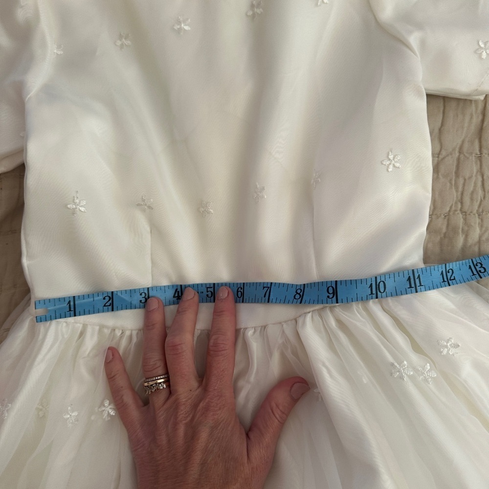 Girls Formal Silk White Dress with Floral Embroidery - Picture 9 of 14